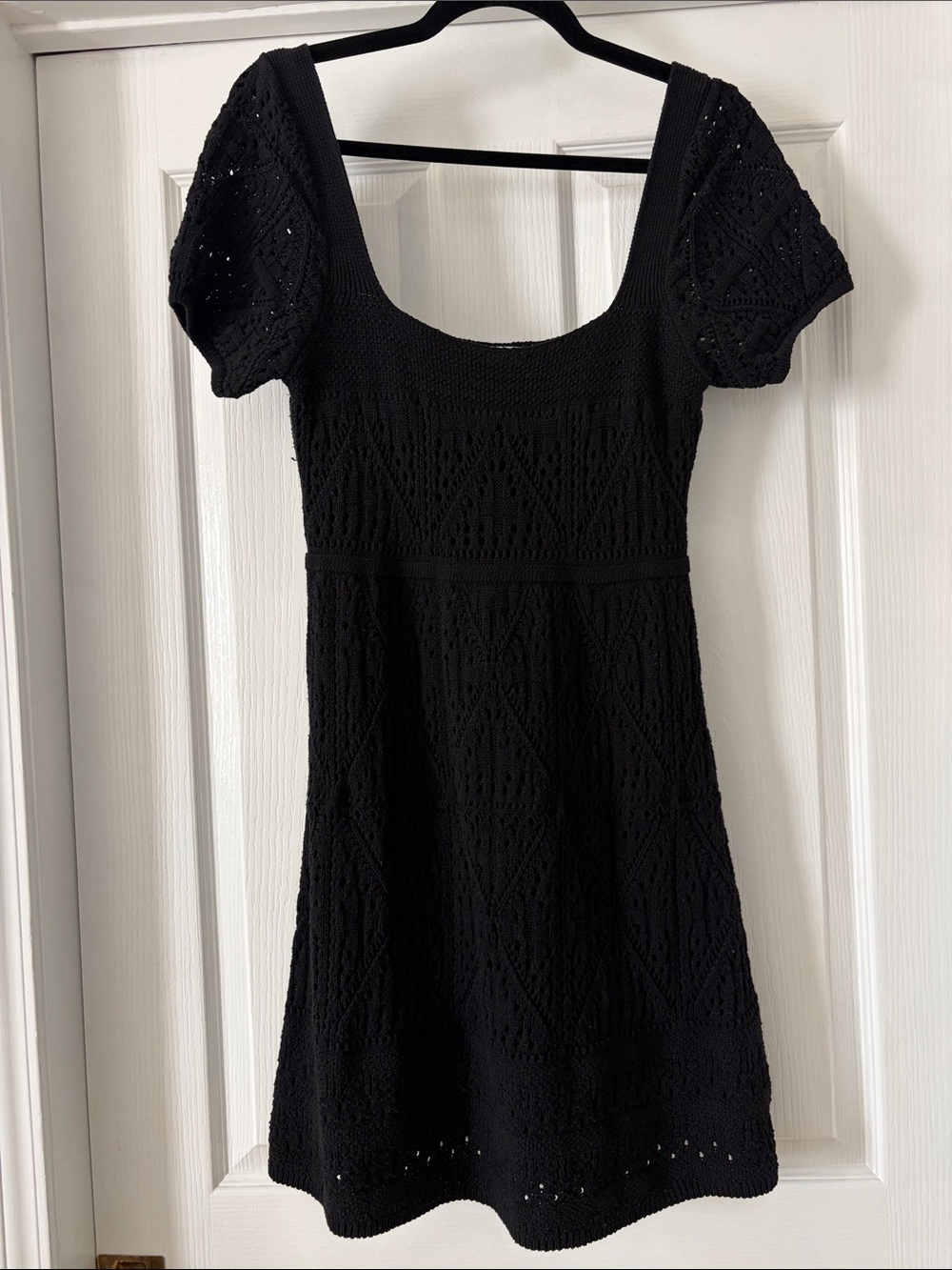 Zara Black Knit Crochet Square-Neck Mini Dress